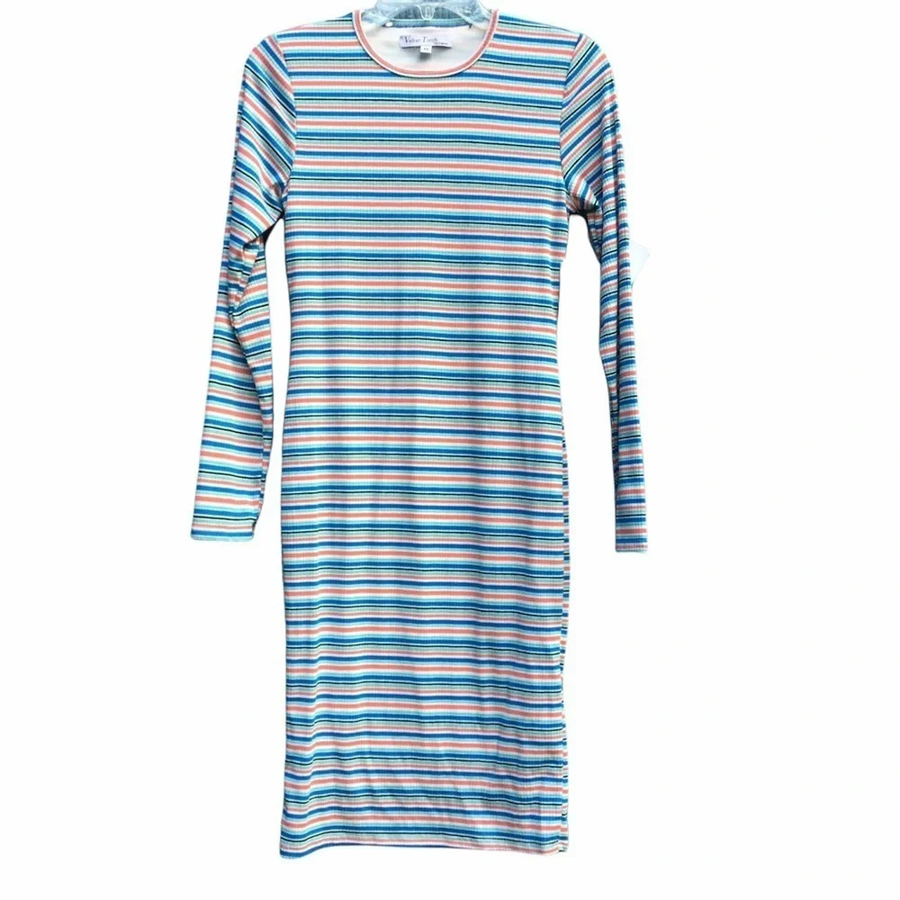 NWT Velvet Torch LA Striped Long Sleeve Dress M v6x